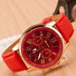 1pc Leather Band Quartz Watch