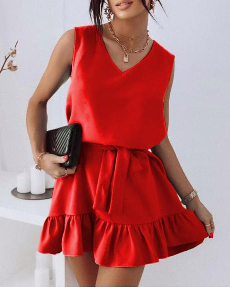 Sleeveless Ruffle Hem Casual Dress