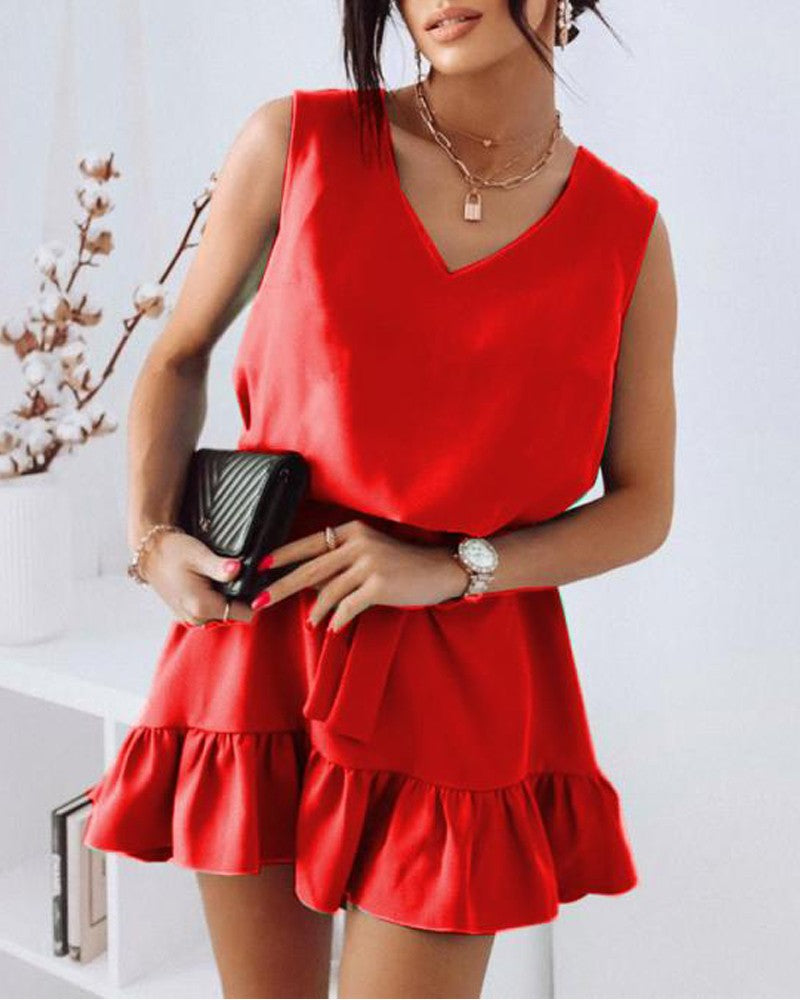 Sleeveless Ruffle Hem Casual Dress