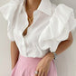 Puff Sleeve Ruched Buttoned Top