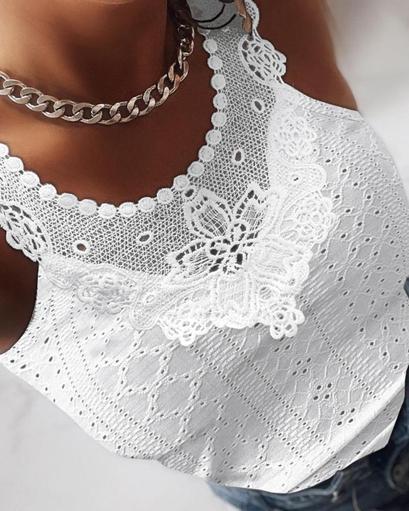 Eyelet Embroidery Lace Patch Tank Top