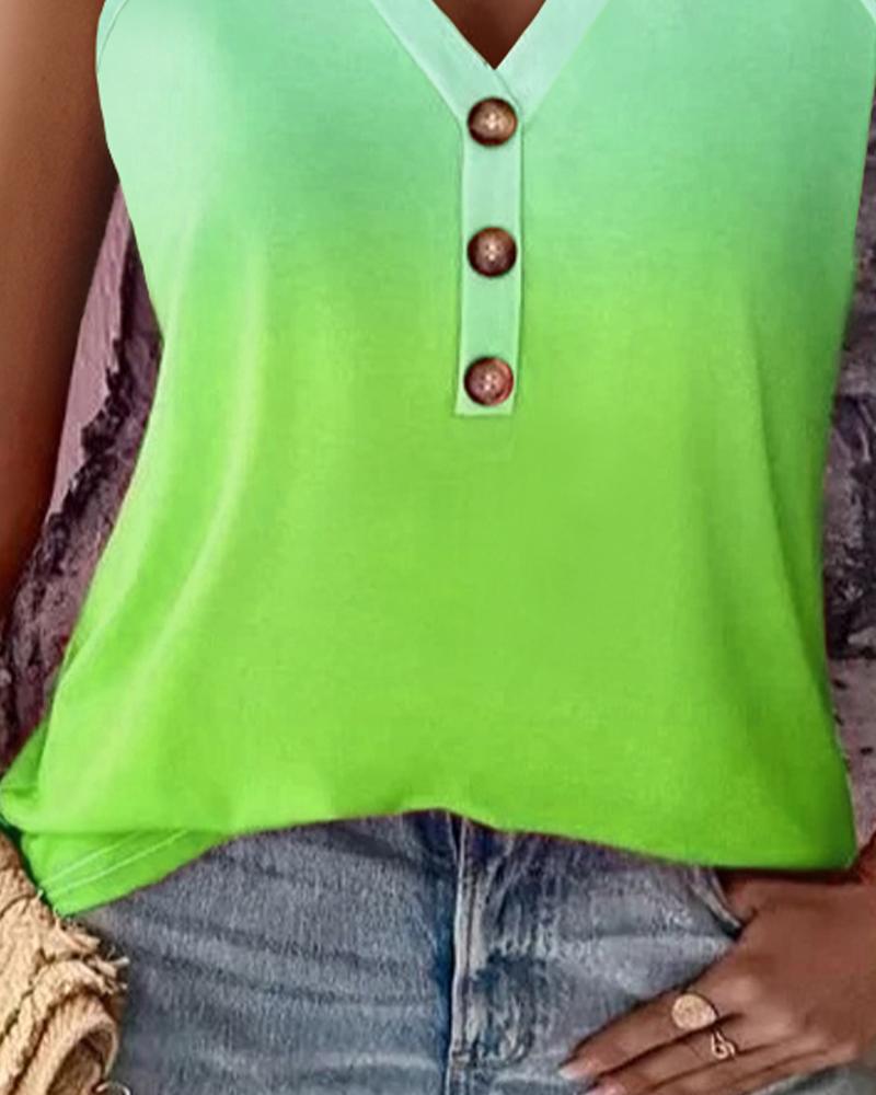 Ombre Chain Strap Buttoned Tank Top