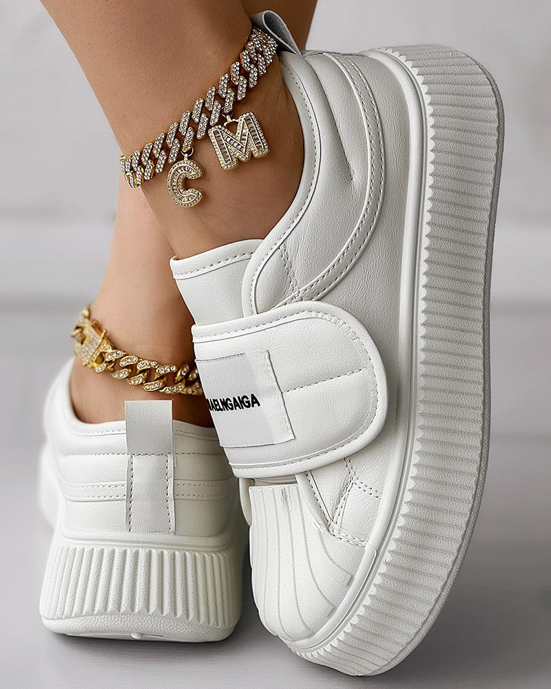 Quilted Platform Velcro Casual Sneakers