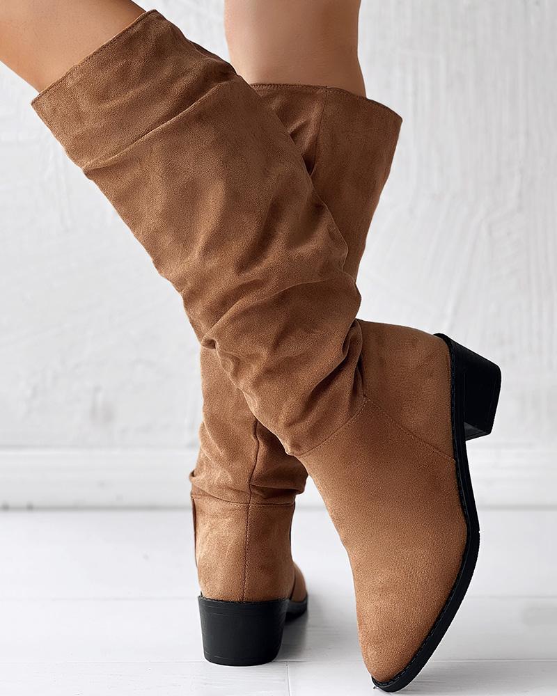 Velvet Ruched Point Toe Long Boots