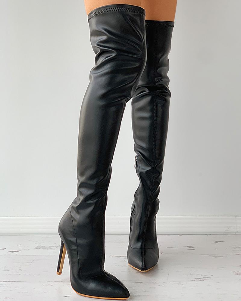 Pointed Toe Zipper Design Stiletto Heeled Over The Knee Boots