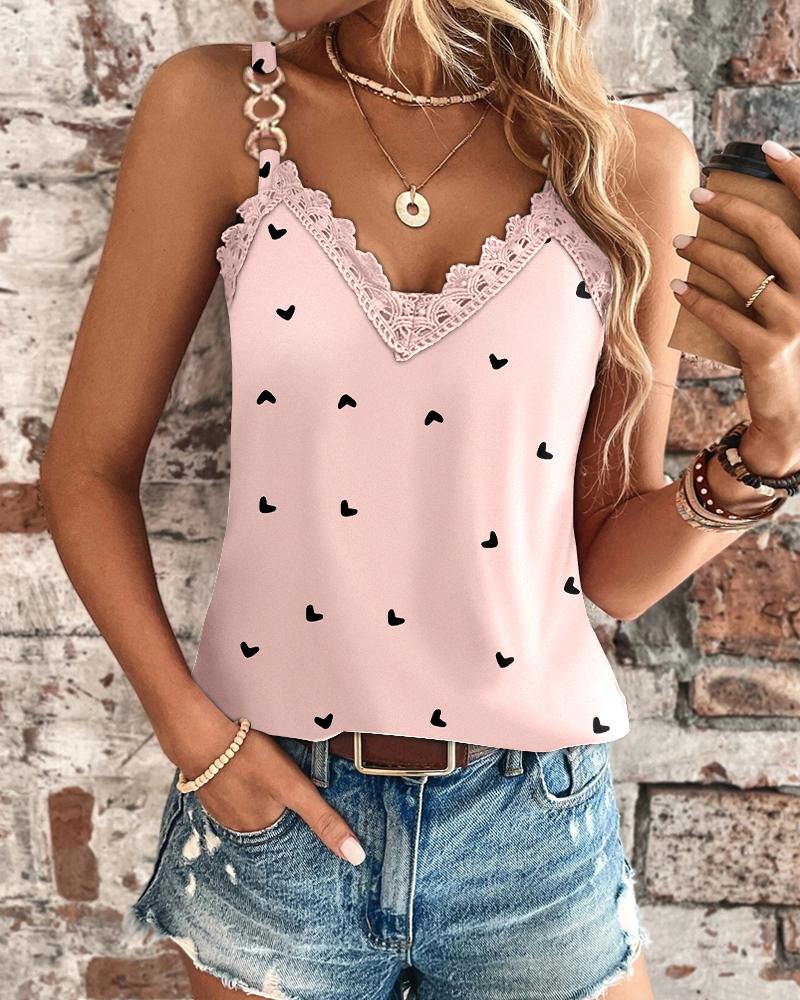 Heart Print Ombre Lace Patch Tank Top