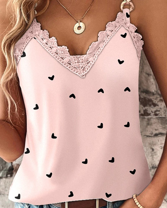 Heart Print Ombre Lace Patch Tank Top