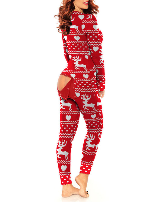 Christmas Cutout Functional Buttoned Flap Adults Pajamas