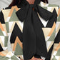 Geometric Print Colorblock Tie Neck Top