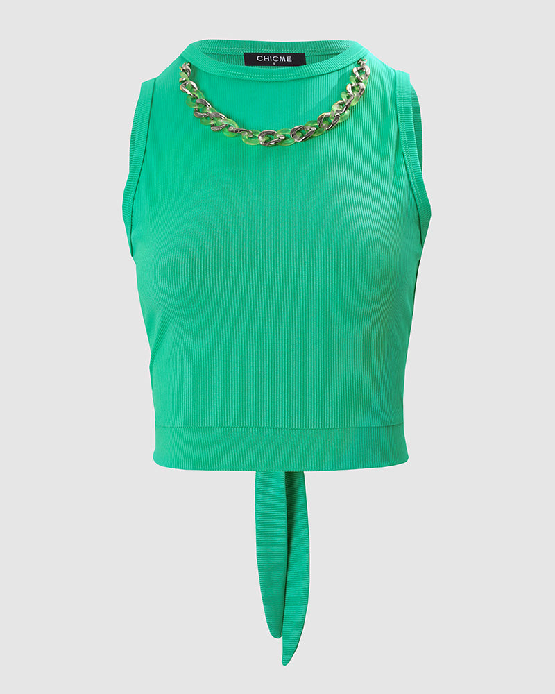 Chain Decor Tied Detail Backless Top