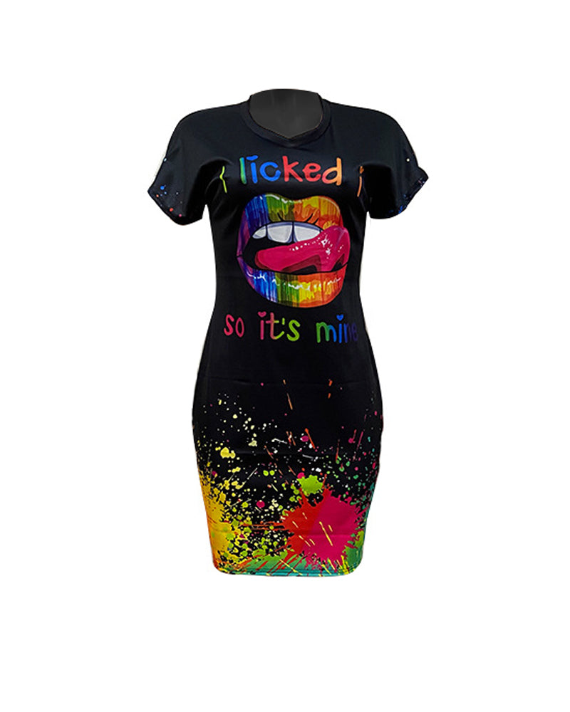 I Licked It So It's Mine Ink Splash Print Casual Dress