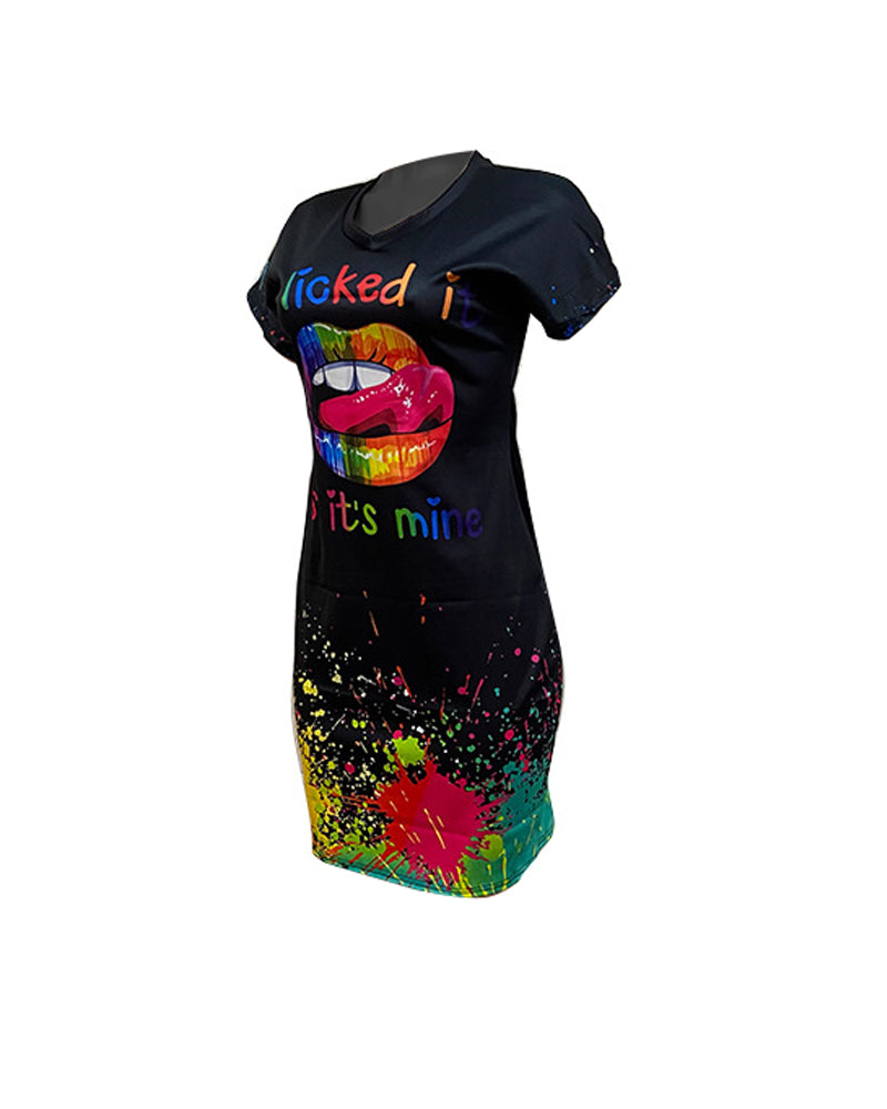 I Licked It So It's Mine Ink Splash Print Casual Dress