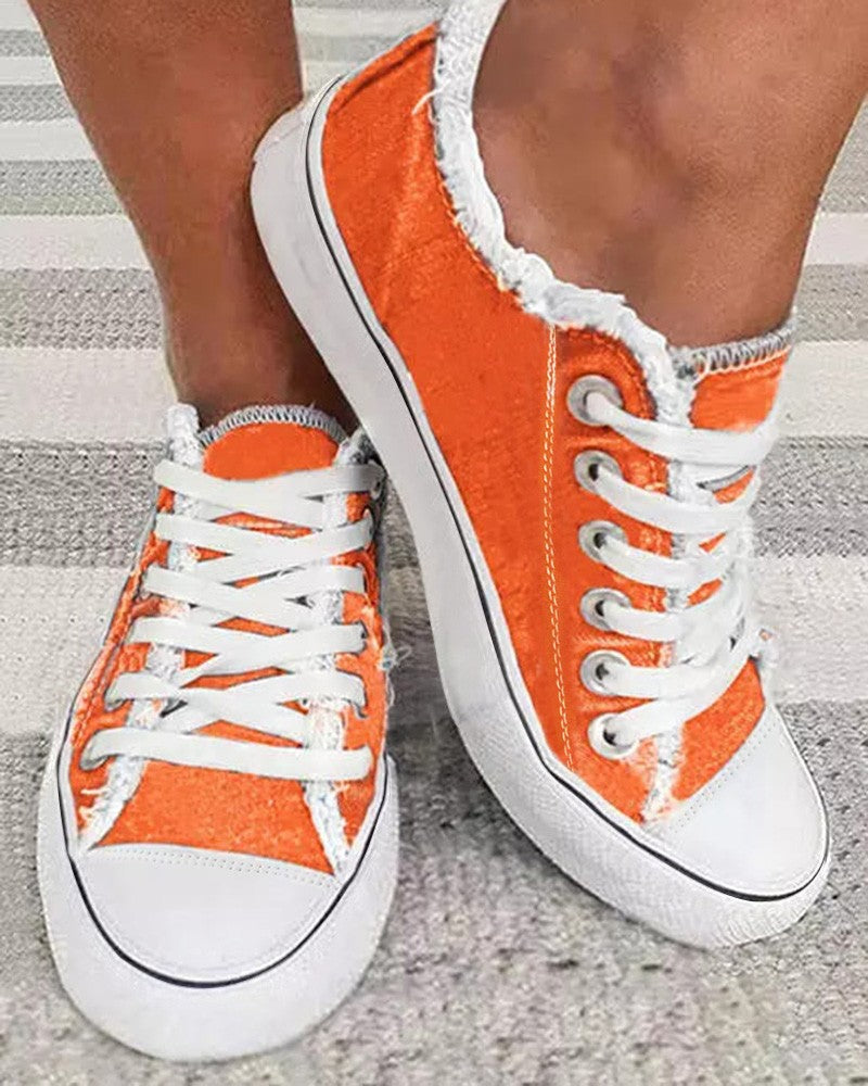 Lace up Raw Hem Canvas Sneakers