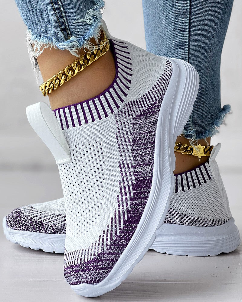 Colorblock Slip On Knit Running Sneakers