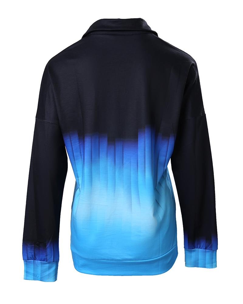 Ombre Print Zip Detail Long Sleeve Top