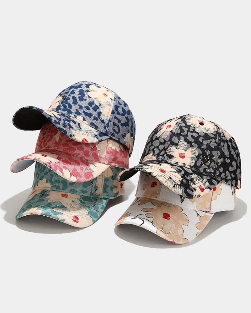 Floral Leopard Print Baseball Cap