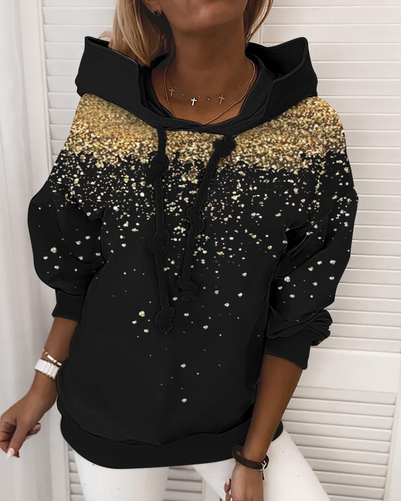 Print Long Sleeve Drawstring Hoodie