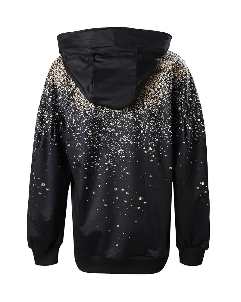 Print Long Sleeve Drawstring Hoodie