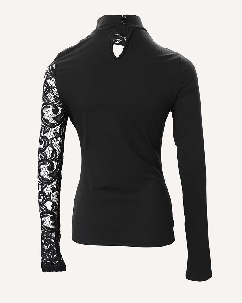 Contrast Lace Cutout Long Sleeve Top