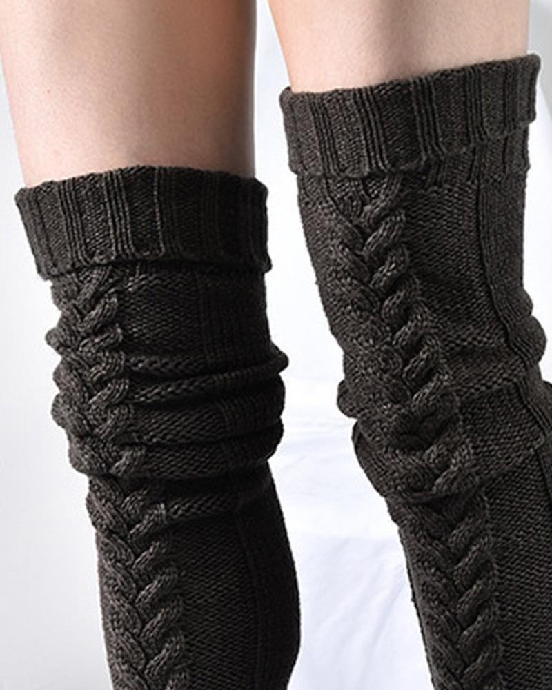 1Pair Thigh High Cable Knit Leg Warmers Winter Warm Long Boot Socks