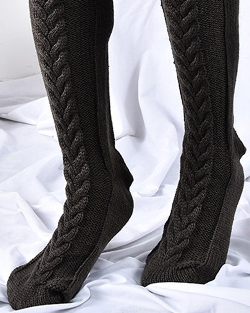 1Pair Thigh High Cable Knit Leg Warmers Winter Warm Long Boot Socks