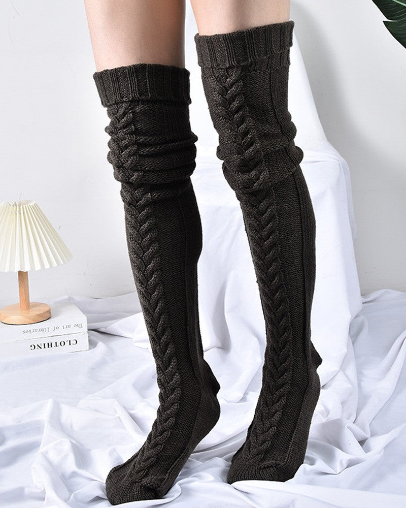 1Pair Thigh High Cable Knit Leg Warmers Winter Warm Long Boot Socks