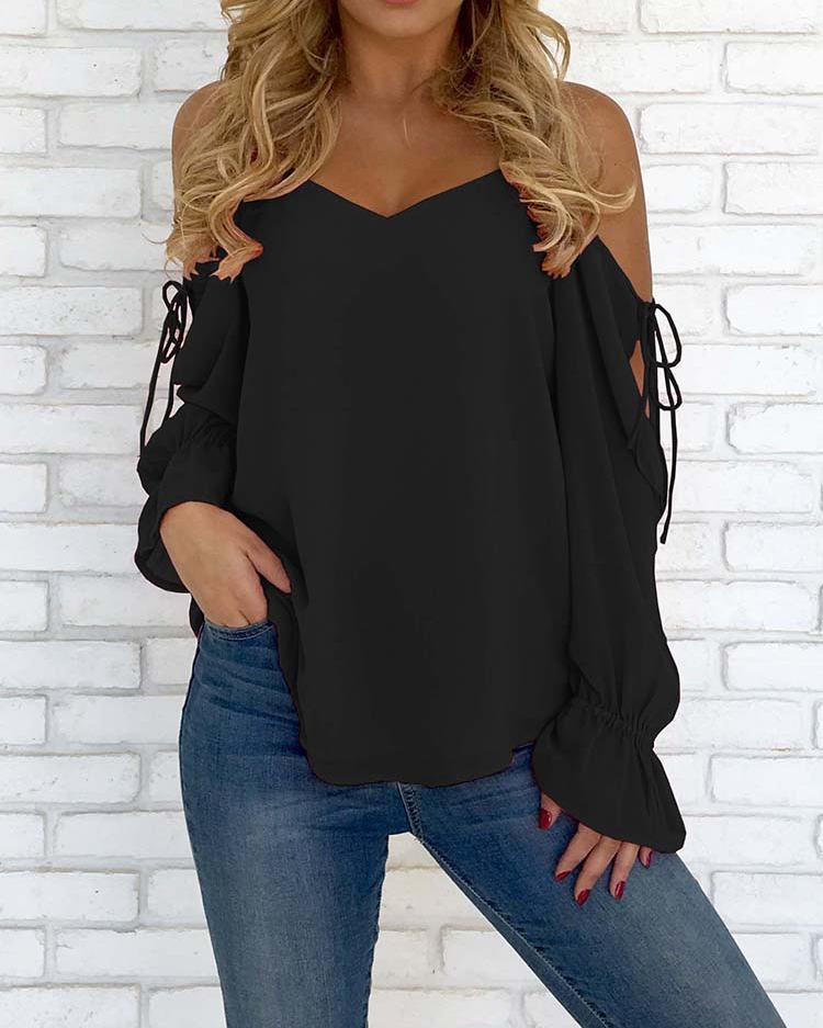 Spaghetti Strap Open Shoulder Casual Blouse