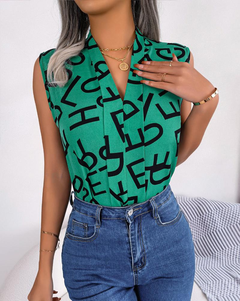 Letter Print V Neck Tank Top