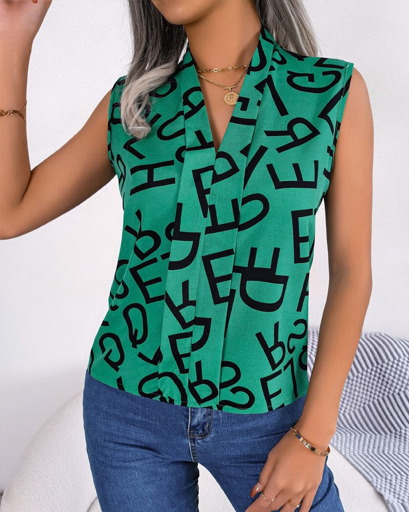 Letter Print V Neck Tank Top