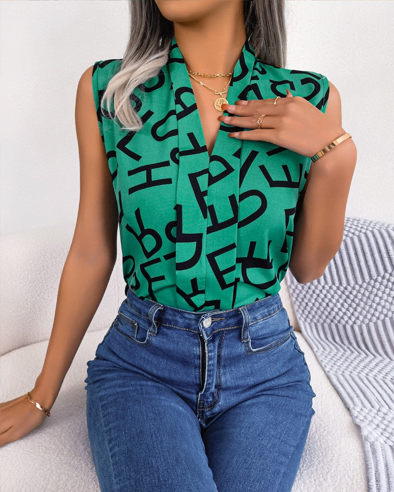 Letter Print V Neck Tank Top