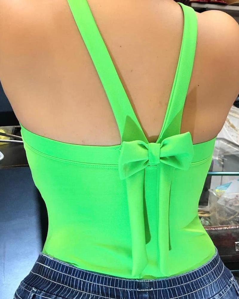 Thick Strap Backless Bowknot Design Top