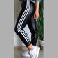 Striped PU Leather Cuffed Pants