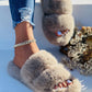 Fluffy Double Band Peep Toe Slippers