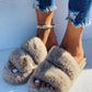 Fluffy Double Band Peep Toe Slippers