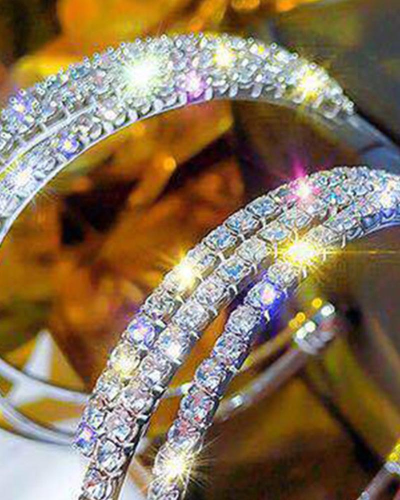 1Pair Sparkling Rhinestone Decor Hoop Earrings