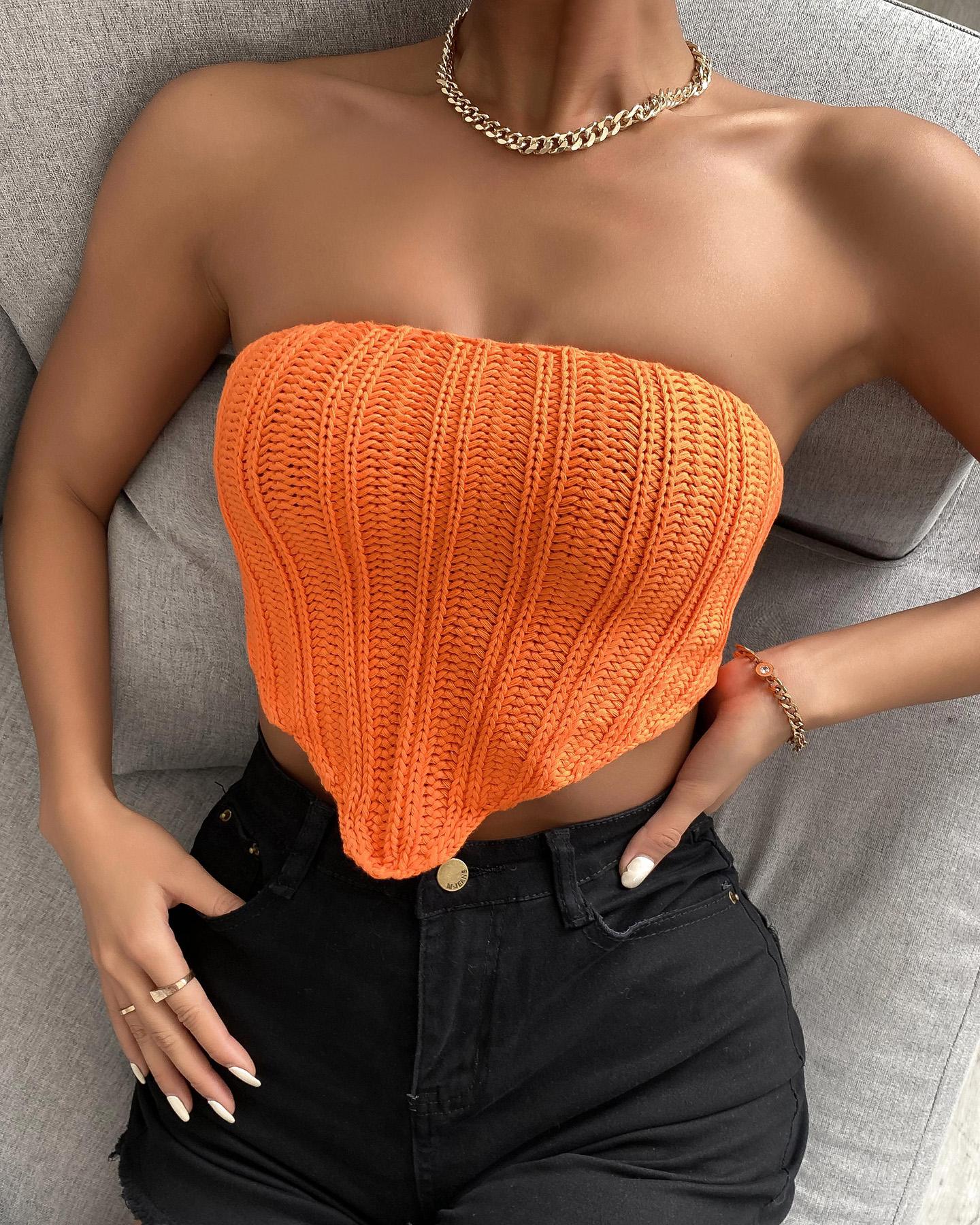 Off Shoulder Plain Knit Crop Top