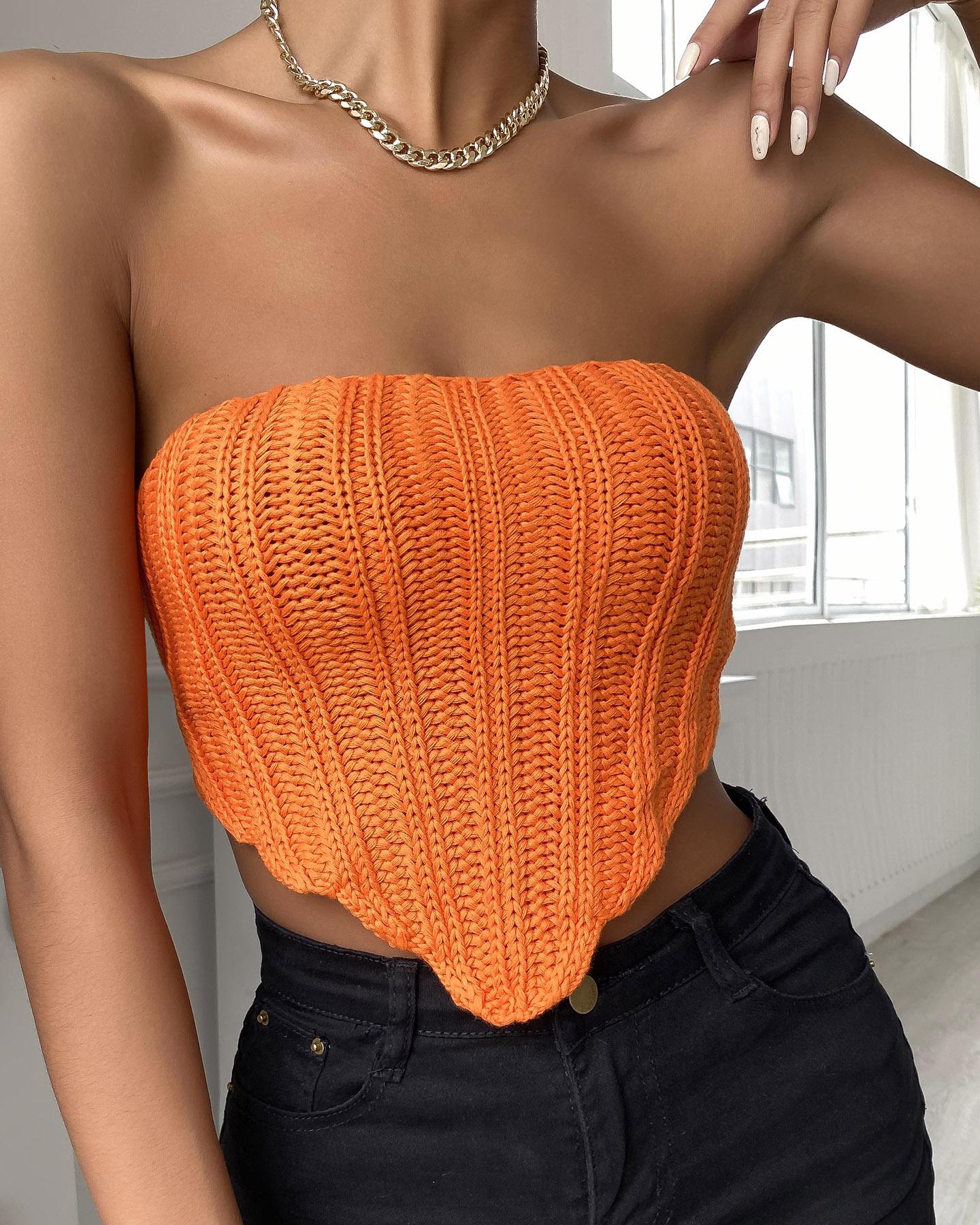 Off Shoulder Plain Knit Crop Top