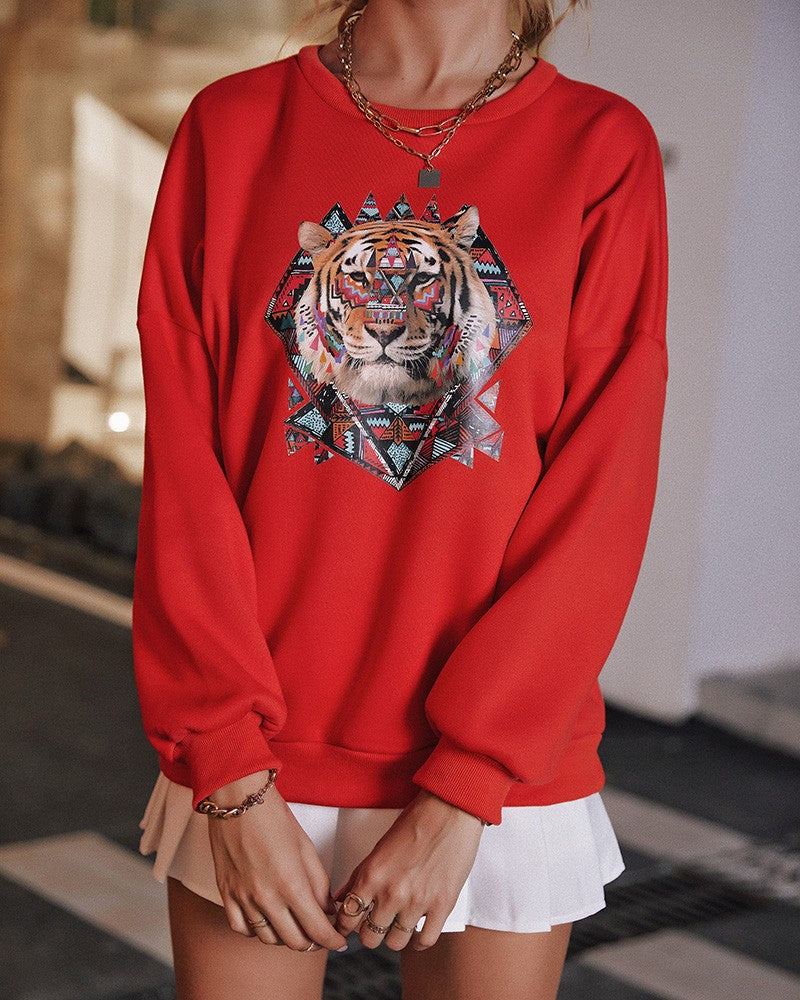 Animal Print Long Sleeve Drop Shoulder Sweatshirt