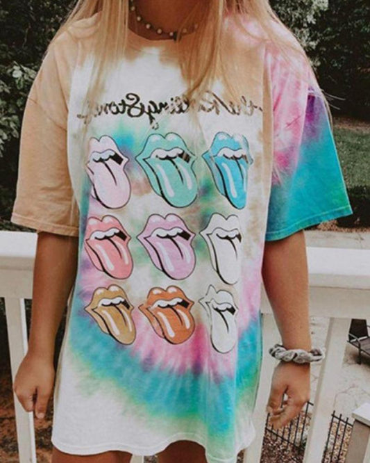 Tie Dye Lip Print T Shirt Tunic