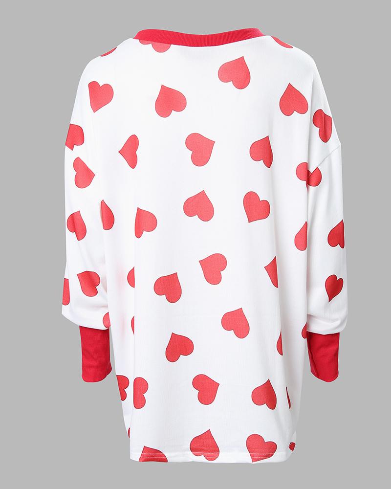 Valentine's Day Heart Love Print Batwing Sleeve Top