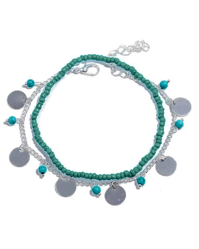 2pcs Stackable Beaded Disc Bohemian Summer Beach Anklets Set