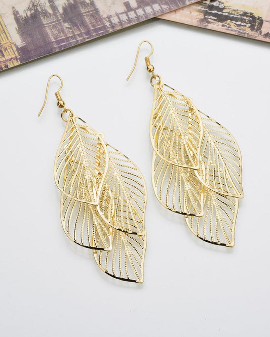 1Pair Multi Leaf Pattern Drop Earrings