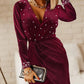 Beaded Overlap Ruched Wrap Party Dress