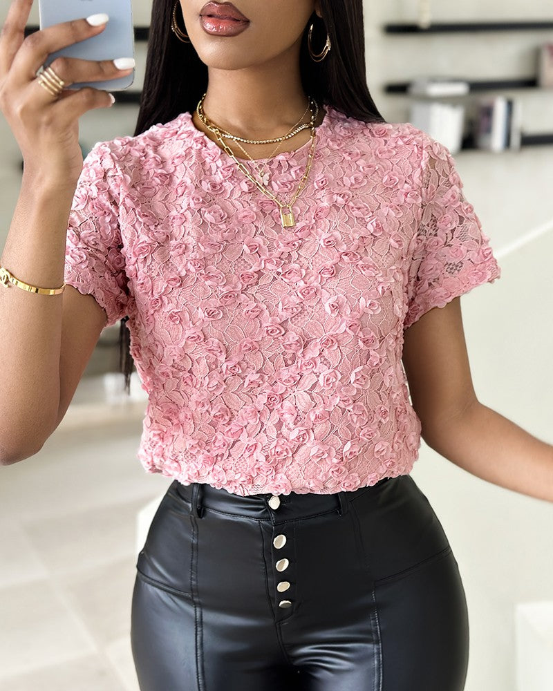 Floral Pattern Short Sleeve Top