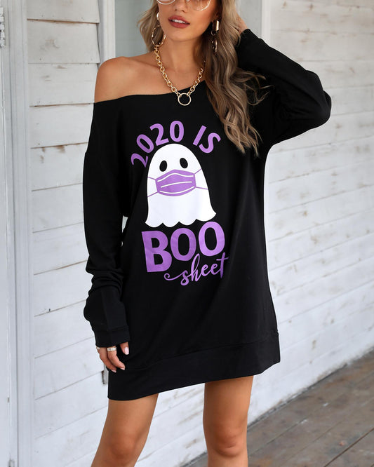 Halloween Letter Ghost Print Casual Sweatshirt