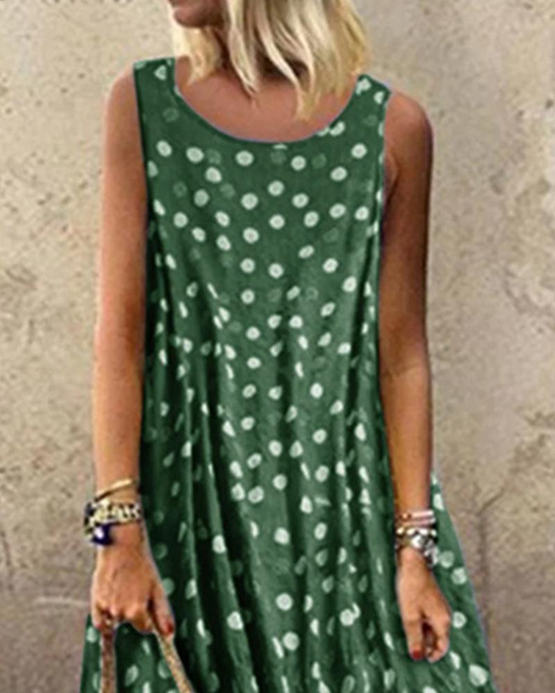 Boho Style Polka Dot Sleeveless Loose Maxi Dress