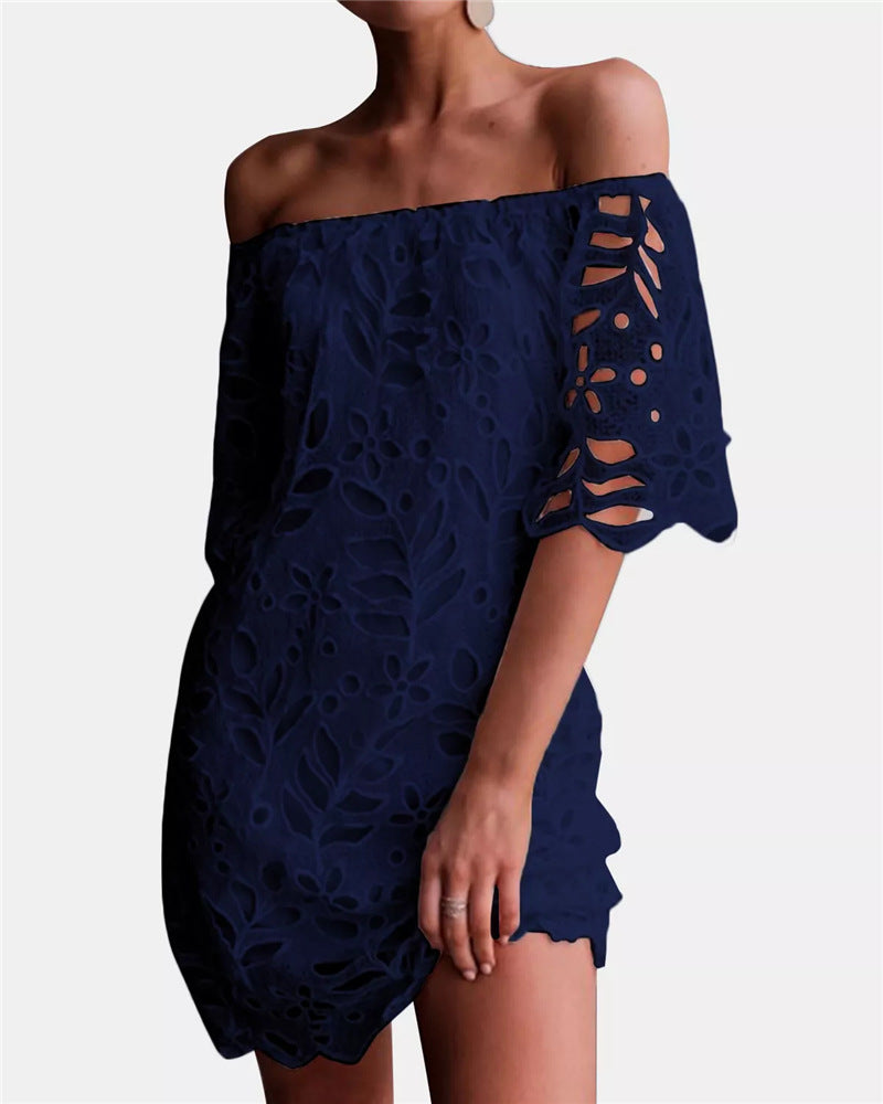 Off Shoulder Hollow Out Lace Dress