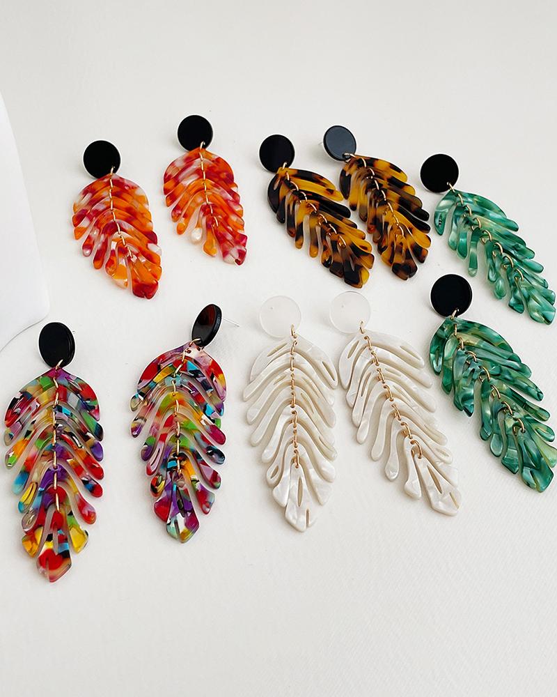 1Pair Leaf Shaped Tassel Drop Earrings