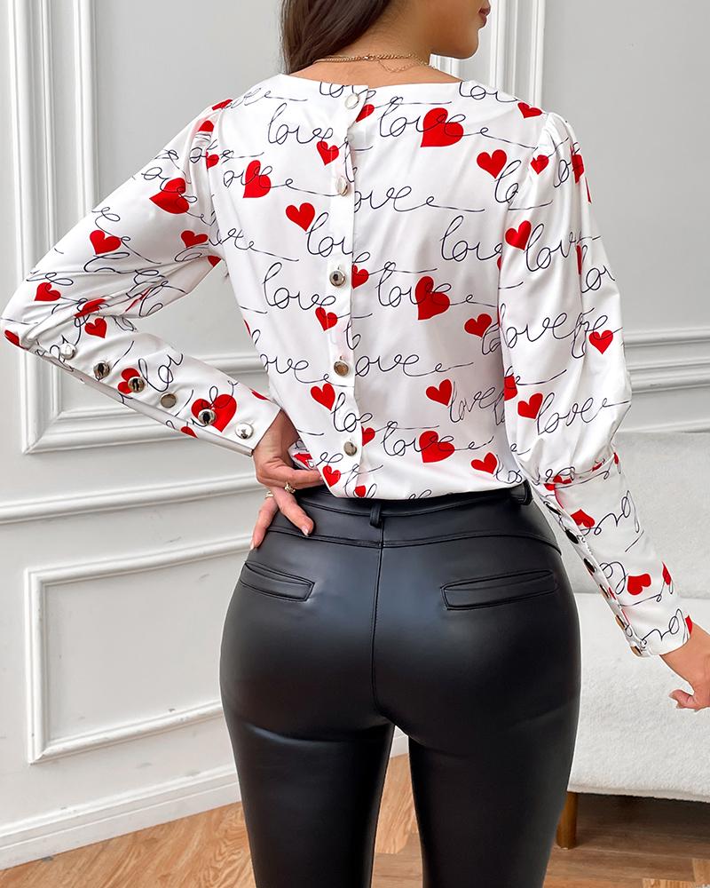 Colorblock Heart Love Print Buttoned Top