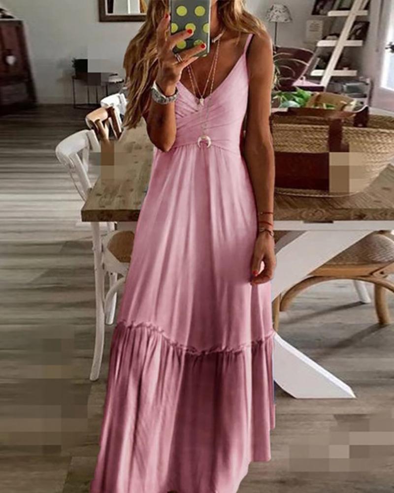 Ombre Spaghetti Strap Fill Hem Maxi Dress